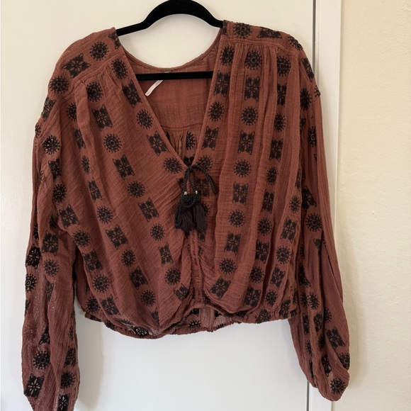 Free People Tops - Free People Rust and Black Boho Blouse Size Large